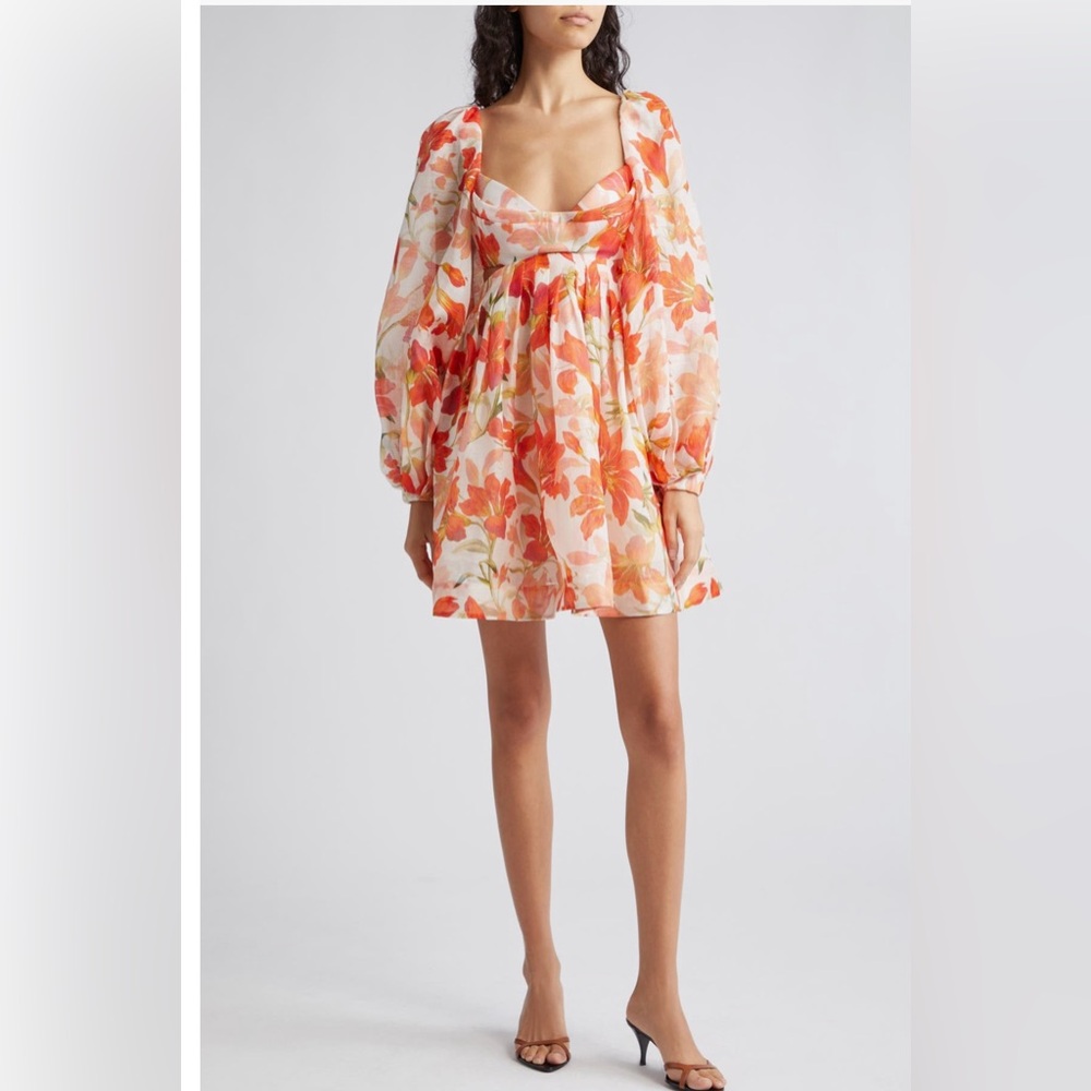 Zimmermann Orange Ruched Tiered Sundress